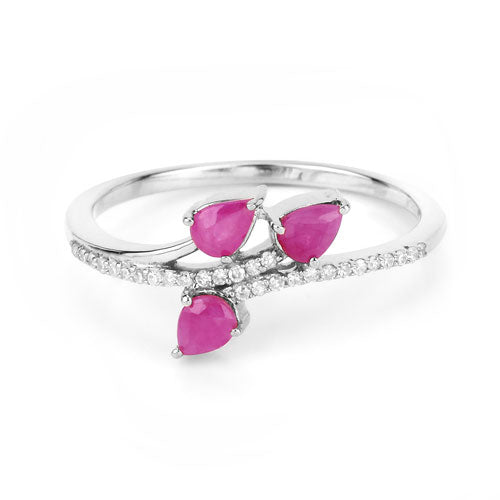 Bids.com 0.68 Carat Genuine Ruby and White Diamond 14K White Gold Ring Rings