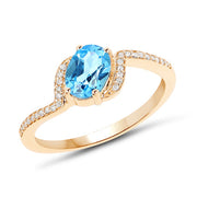 Bids.com 1.04 Carat Genuine Swiss Blue Topaz and White Diamond 14K Yellow Gold Ring Rings