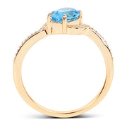 Bids.com 1.04 Carat Genuine Swiss Blue Topaz and White Diamond 14K Yellow Gold Ring Rings