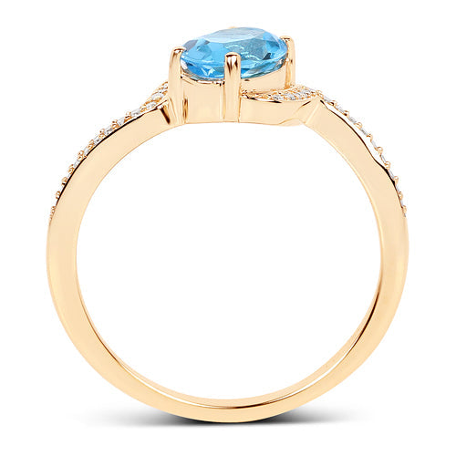 Bids.com 1.04 Carat Genuine Swiss Blue Topaz and White Diamond 14K Yellow Gold Ring Rings