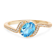 Bids.com 1.04 Carat Genuine Swiss Blue Topaz and White Diamond 14K Yellow Gold Ring Rings