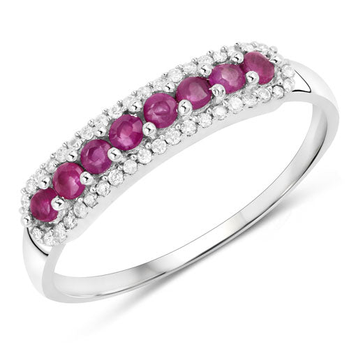 Bids.com 0.47 Carat Genuine Ruby and White Diamond 14K White Gold Ring Rings