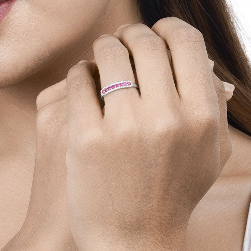 Bids.com 0.47 Carat Genuine Ruby and White Diamond 14K White Gold Ring Rings