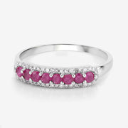 Bids.com 0.47 Carat Genuine Ruby and White Diamond 14K White Gold Ring Rings