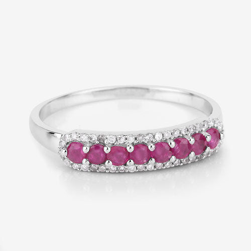Bids.com 0.47 Carat Genuine Ruby and White Diamond 14K White Gold Ring Rings