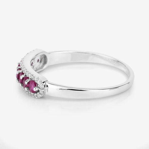 Bids.com 0.47 Carat Genuine Ruby and White Diamond 14K White Gold Ring Rings
