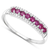 Bids.com 0.47 Carat Genuine Ruby and White Diamond 14K White Gold Ring Rings
