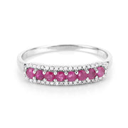 Bids.com 0.47 Carat Genuine Ruby and White Diamond 14K White Gold Ring Rings