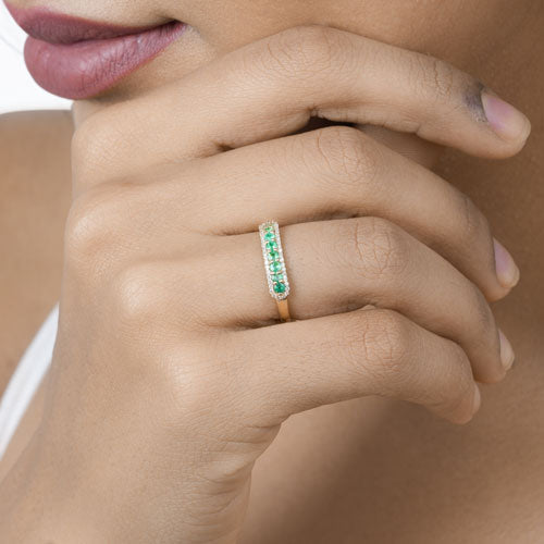 Bids.com 0.35 Carat Genuine Zambian Emerald and White Diamond 14K Yellow Gold Ring Rings