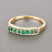 Bids.com 0.35 Carat Genuine Zambian Emerald and White Diamond 14K Yellow Gold Ring Rings