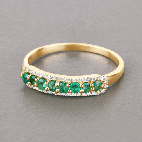 Bids.com 0.35 Carat Genuine Zambian Emerald and White Diamond 14K Yellow Gold Ring Rings