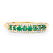 Bids.com 0.35 Carat Genuine Zambian Emerald and White Diamond 14K Yellow Gold Ring Rings