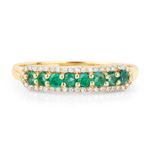 Bids.com 0.35 Carat Genuine Zambian Emerald and White Diamond 14K Yellow Gold Ring Rings
