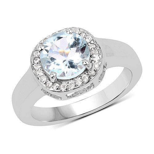 Bids.com 2.37 Carat Genuine Blue Topaz and White Topaz .925 Sterling Silver Ring Rings