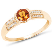 Bids.com 0.51 Carat Genuine Citrine and White Diamond 14K Yellow Gold Ring Rings