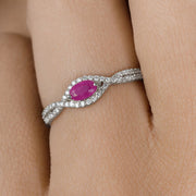 Bids.com 0.40 Carat Genuine Ruby and White Diamond 14K White Gold Ring Rings