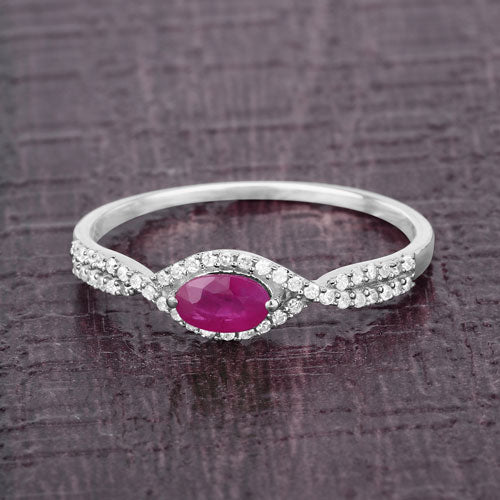 Bids.com 0.40 Carat Genuine Ruby and White Diamond 14K White Gold Ring Rings
