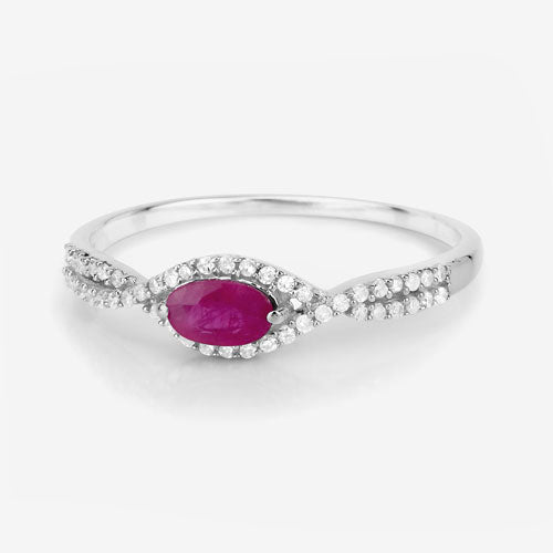 Bids.com 0.40 Carat Genuine Ruby and White Diamond 14K White Gold Ring Rings