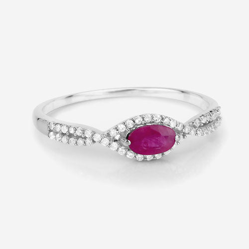 Bids.com 0.40 Carat Genuine Ruby and White Diamond 14K White Gold Ring Rings