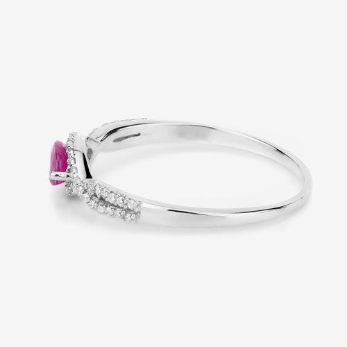 Bids.com 0.40 Carat Genuine Ruby and White Diamond 14K White Gold Ring Rings