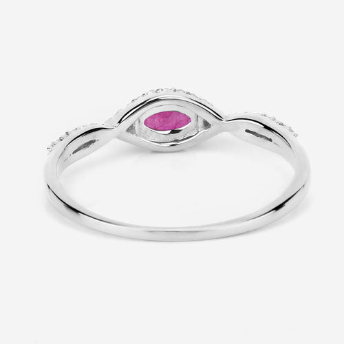 Bids.com 0.40 Carat Genuine Ruby and White Diamond 14K White Gold Ring Rings