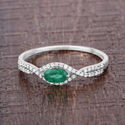 Bids.com 0.32 Carat Genuine Zambian Emerald and White Diamond 14K White Gold Ring Rings