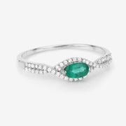 Bids.com 0.32 Carat Genuine Zambian Emerald and White Diamond 14K White Gold Ring Rings