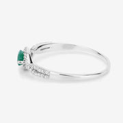 Bids.com 0.32 Carat Genuine Zambian Emerald and White Diamond 14K White Gold Ring Rings