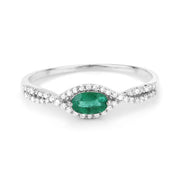Bids.com 0.32 Carat Genuine Zambian Emerald and White Diamond 14K White Gold Ring Rings