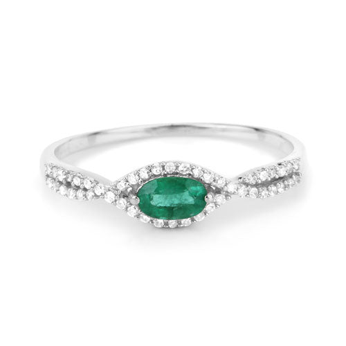 Bids.com 0.32 Carat Genuine Zambian Emerald and White Diamond 14K White Gold Ring Rings