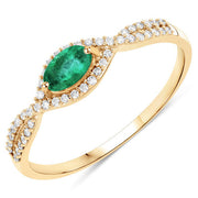 Bids.com 0.32 Carat Genuine Zambian Emerald and White Diamond 14K Yellow Gold Ring Rings