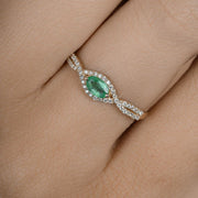 Bids.com 0.32 Carat Genuine Zambian Emerald and White Diamond 14K Yellow Gold Ring Rings