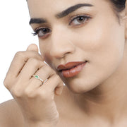 Bids.com 0.32 Carat Genuine Zambian Emerald and White Diamond 14K Yellow Gold Ring Rings