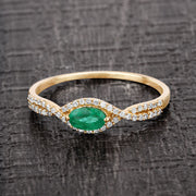 Bids.com 0.32 Carat Genuine Zambian Emerald and White Diamond 14K Yellow Gold Ring Rings