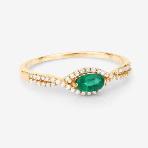 Bids.com 0.32 Carat Genuine Zambian Emerald and White Diamond 14K Yellow Gold Ring Rings
