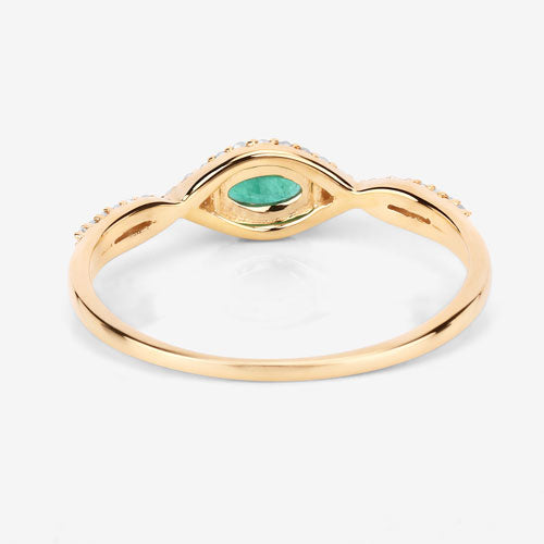 Bids.com 0.32 Carat Genuine Zambian Emerald and White Diamond 14K Yellow Gold Ring Rings