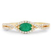 Bids.com 0.32 Carat Genuine Zambian Emerald and White Diamond 14K Yellow Gold Ring Rings