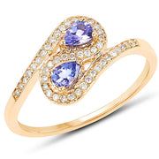 Bids.com 0.42 Carat Genuine Tanzanite and White Diamond 14K Yellow Gold Ring Rings