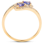 Bids.com 0.42 Carat Genuine Tanzanite and White Diamond 14K Yellow Gold Ring Rings
