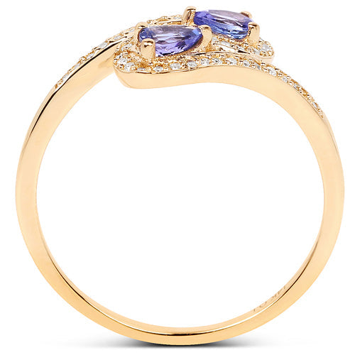 Bids.com 0.42 Carat Genuine Tanzanite and White Diamond 14K Yellow Gold Ring Rings