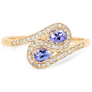 Bids.com 0.42 Carat Genuine Tanzanite and White Diamond 14K Yellow Gold Ring Rings