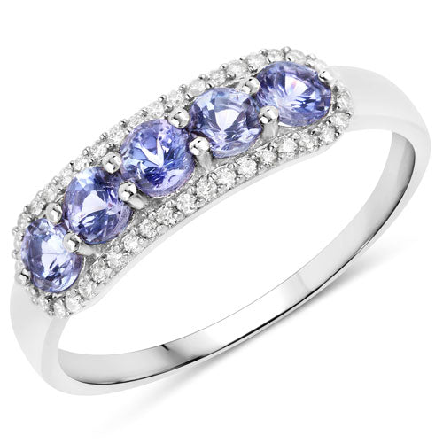 Bids.com 0.61 Carat Genuine Tanzanite and White Diamond 14K White Gold Ring Rings