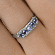 Bids.com 0.61 Carat Genuine Tanzanite and White Diamond 14K White Gold Ring Rings