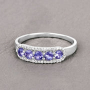 Bids.com 0.61 Carat Genuine Tanzanite and White Diamond 14K White Gold Ring Rings
