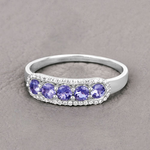 Bids.com 0.61 Carat Genuine Tanzanite and White Diamond 14K White Gold Ring Rings