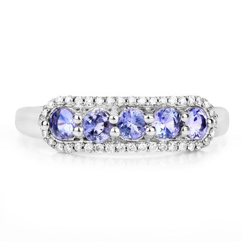 Bids.com 0.61 Carat Genuine Tanzanite and White Diamond 14K White Gold Ring Rings