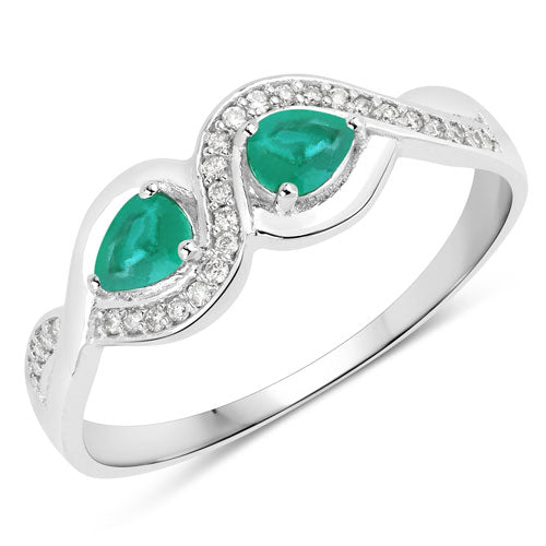 Bids.com 0.35 Carat Genuine Zambian Emerald and White Diamond 14K White Gold Ring Rings