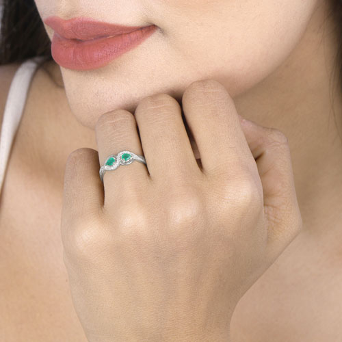 Bids.com 0.35 Carat Genuine Zambian Emerald and White Diamond 14K White Gold Ring Rings