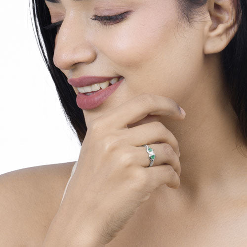 Bids.com 0.35 Carat Genuine Zambian Emerald and White Diamond 14K White Gold Ring Rings