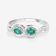 Bids.com 0.35 Carat Genuine Zambian Emerald and White Diamond 14K White Gold Ring Rings